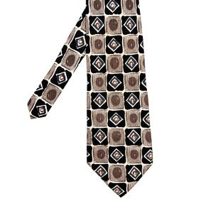 Scaasi Black Brown Geometric Silk Tie Mens OS Retro Diamond Pattern Necktie